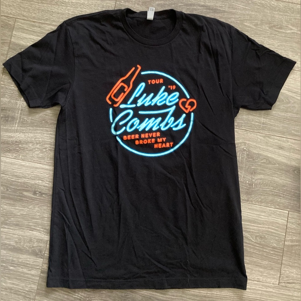 Luke Combs men’s black t shirt size large 2019 tour Beer Never Broke my heart